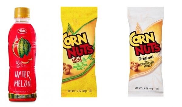 ▲세븐일레븐이 선보이는 팁코수박수즈(사진에서 왼쪽)과 콘넛 스낵. [사진=세븐일레븐]