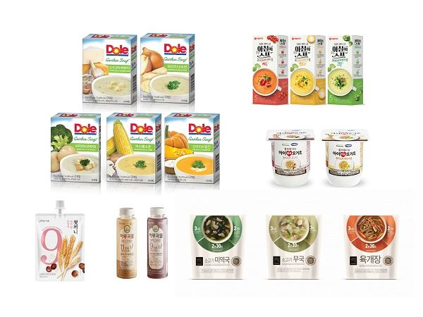 왼쪽 상단부터 시계방향으로 DOLE(돌), 서울우유협동조합, 풀무원다논, GS25, 한국야쿠르트, 빙그레.j.