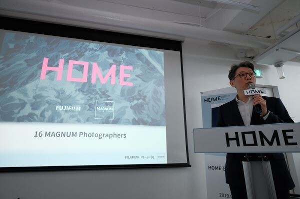 ▲HOME 전시 기자간담회에서 발표하고 있는 후지필름 임훈 사장. [사진=후지필름]