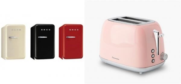 ▲(사진왼쪽부터) 스메그 FAB5 냉장고, 라쿠진 토스터. [사진=각사]