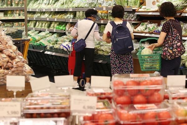 통계청이 지난 4일 발표한 6월 소비자물가지수는 작년 같은 달 보다 1.9% 올랐다. 소비자물가지수는 3월 2.2%, 4월 1.9%, 5월 2.0%에 이어 지난달까지 2% 안팎의 상승세를 계속 유지하고 있다. 특히 신선식품 지수는 1년 전보다 10.5% 상승했다. 사진은 이날 오후 서울 시내 한 대형마트 신선식품 판매대.<사진=연합>