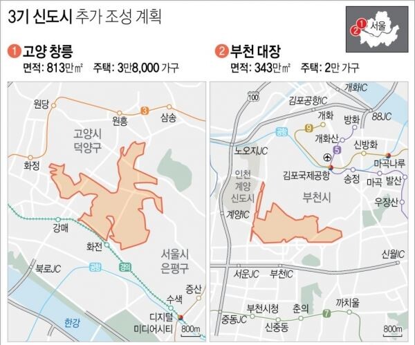 정부는 7일 경기 고양창릉과 부천대장 등 2곳을 ‘3기 신도시’로 추가 지정하고, 5만8000가구를 공급하기로 했다.[사진=연합뉴스]