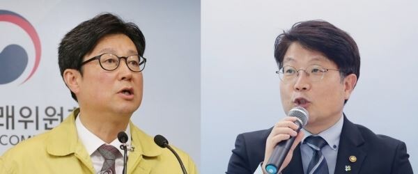 김재신 공정거래위원회 사무처장(왼쪽)과 고기영 법무부 차관 (사진=연합뉴스)